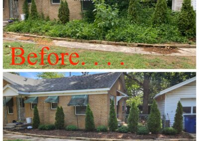 Before and after view of an employee's front yard landscaping improvement. - Little Rock Lawn Care and Mowing Services by Apex Lawn Care Before and after view of an employee's front yard landscaping improvement. - Little Rock Lawn Care and Mowing Services by Apex Lawn Care