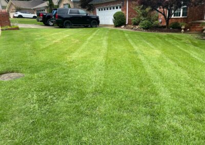 Well-maintained suburban lawn with a parked black pickup truck in the employee's driveway. - Little Rock Lawn Care and Mowing Services by Apex Lawn Care Well-maintained suburban lawn with a parked black pickup truck in the employee's driveway. - Little Rock Lawn Care and Mowing Services by Apex Lawn Care
